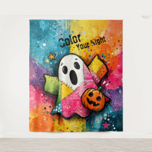 Cute Patchwork Ghost Colourful Splatter Art Tapestry
