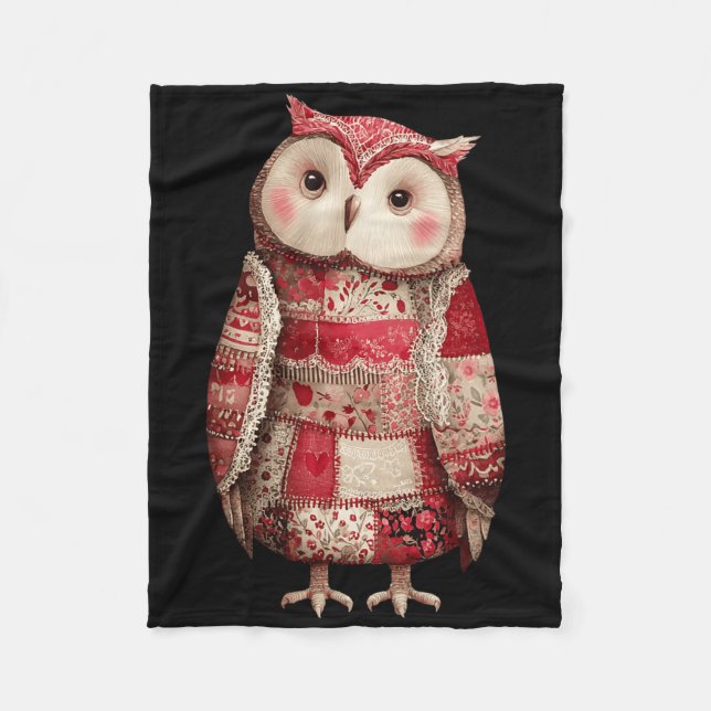 Cute Patchwork Owl Quilting Lover Valentine  Fleece Blanket (Front)