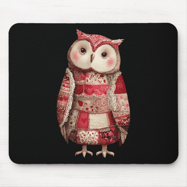 Cute Patchwork Owl Quilting Lover Valentine  Mouse Pad (Front)
