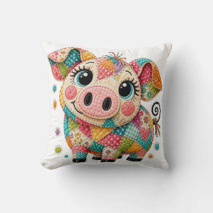 Cute Patchwork Pig Throw Pillow