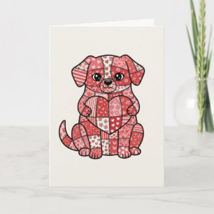 Cute Patchwork Puppy Dog with Heart Illustration  Card