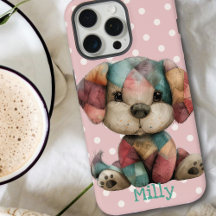 Cute Patchwork Puppy | Personalized Pink Polka Dot