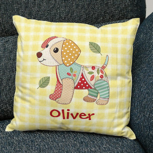 Cute Patchwork Puppy Throw Pillow