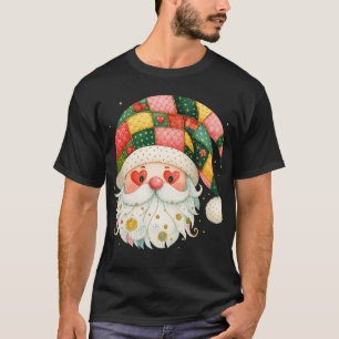 Cute Patchwork Santa Claus Christmas Hat T-Shirt