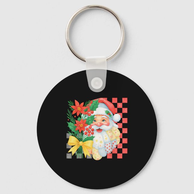 Cute Patchwork Santa Claus Christmas Holiday Women Keychain (Front)