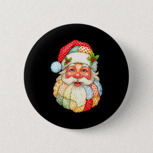 Cute Patchwork Santa Claus Christmas Xmas Men Wome 2 Inch Round Button