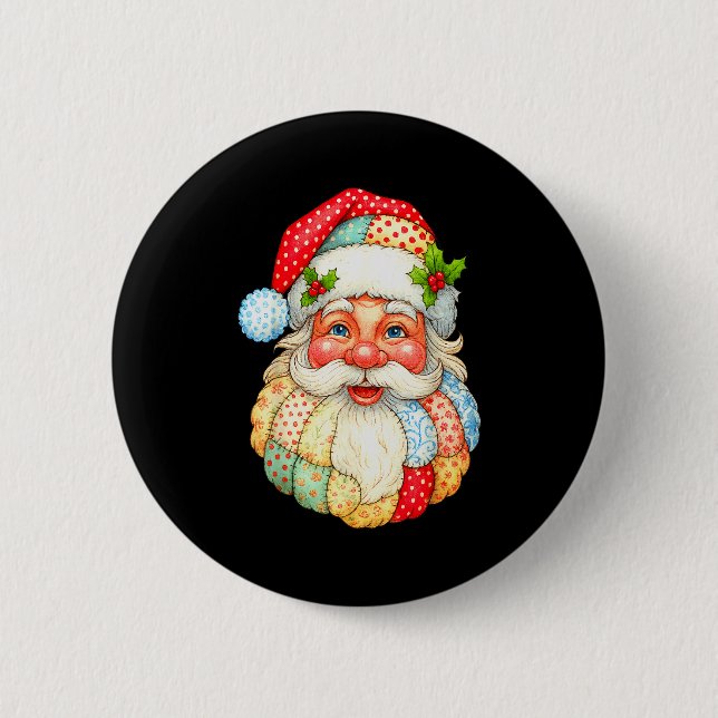 Cute Patchwork Santa Claus Christmas Xmas Men Wome 2 Inch Round Button (Front)