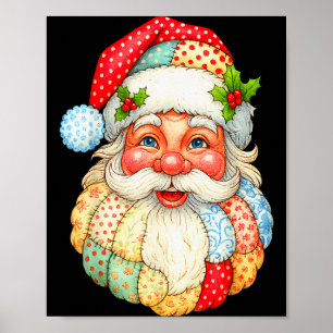 Cute Patchwork Santa Claus Christmas Xmas Men Wome Poster