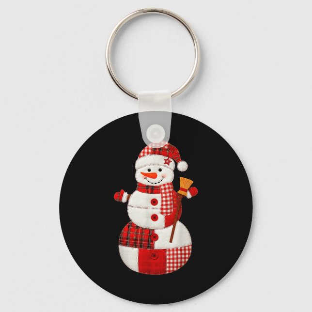 Cute Patchwork Snowman Christmas Xmas Men Women Ki Keychain (Front)