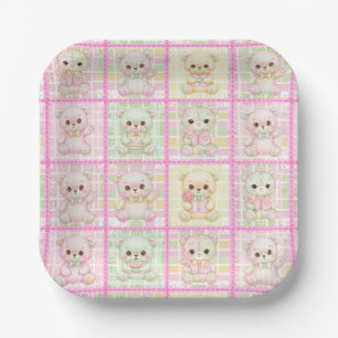 Cute Patchwork Teddy Bear Quilt Seamless Paper Plate