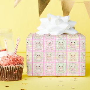 Cute Patchwork Teddy Bear Quilt Seamless Wrapping Paper