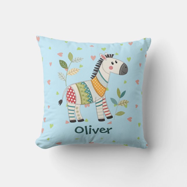 Cute Patchwork Zebra Throw Pillow (Front)