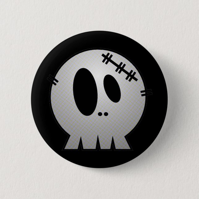 CUTE PATCHY SKULL - GREY BW 2 INCH ROUND BUTTON (Front)