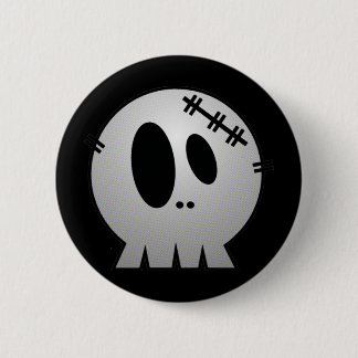 CUTE PATCHY SKULL - GREY BW 2 INCH ROUND BUTTON