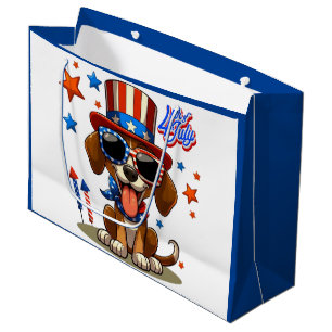 Cute, patriotic 4th of  July dog/puppy Large Gift Bag