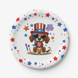Cute, patriotic 4th of  July dog/puppy Paper Plate