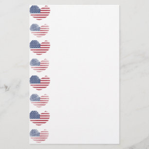 Cute Patriotic American Flag Rustic Heart Pattern Stationery