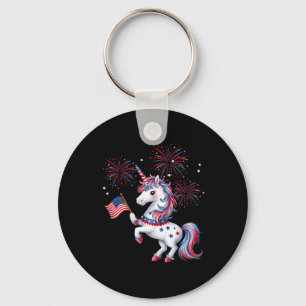 Cute Patriotic Americorn Unicorn Fireworks Girls 4 Keychain