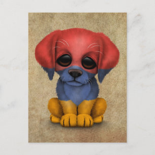 Cute Patriotic Armenian Flag Puppy Dog, Rough Postcard