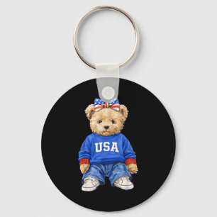 Cute patriotic bear usa 4th of july american keychain