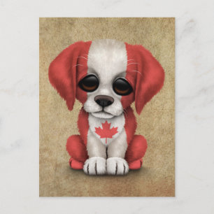 Cute Patriotic Canadian Flag Puppy Dog, Rough Postcard