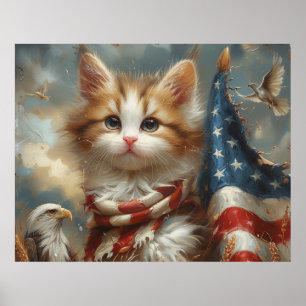 Cute Patriotic Cat Wraped in USA Flag  Poster