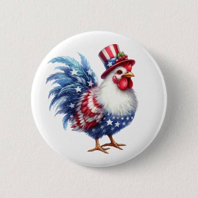 Cute Patriotic Chicken with American Flag 2 Inch Round Button (Front)