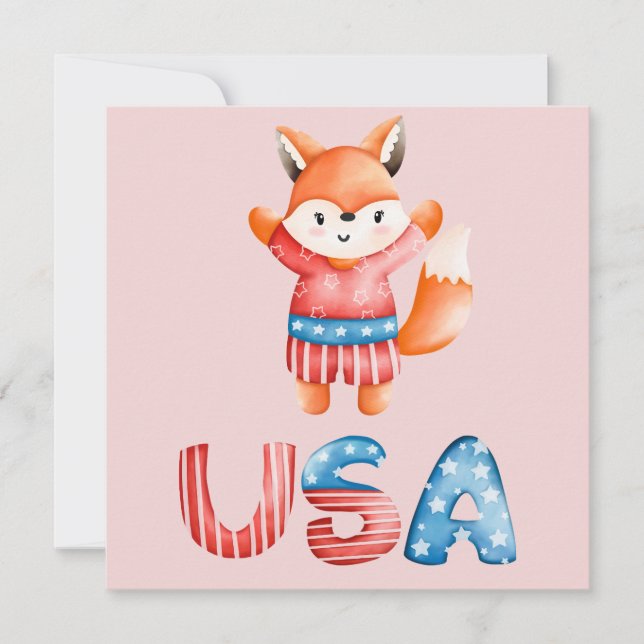 Cute Patriotic Fox Flat Greeting Card (Front)
