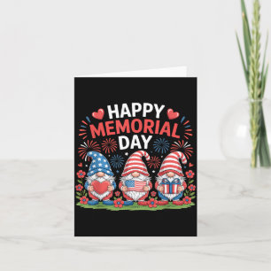 Cute Patriotic Gnome Happy Memorial Day Red White Card