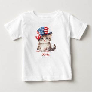 Cute Patriotic Kitten 4th of July Girl Baby T-Shirt