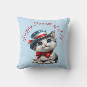Cute Patriotic Kitten Cat July 4th Decor Throw Pillow