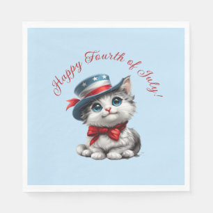 Cute Patriotic Kitten Cat July 4th Paper Napkins
