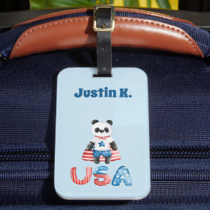 Cute Patriotic Panda Superhero Personalized Luggage Tag