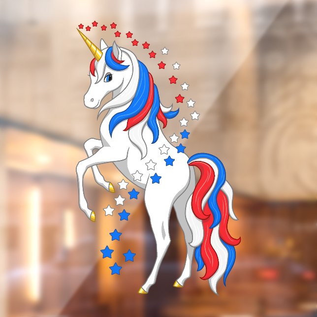 Cute Patriotic Red White Blue American Unicorn Window Cling (Sheet 2)
