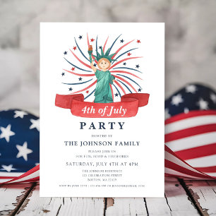 Cute Patriotic Statue Of Liberty 4th Of July Invitation