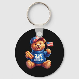 Cute Patriotic Teddy Bear 250 Years Of Dom 4th Of Keychain