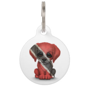 Cute Patriotic Trinidad and Tobago Puppy, White Pet Tag