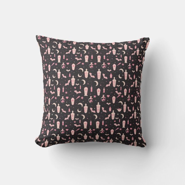 Cute pattern black and pink vampire witchcraft throw pillow (Front)