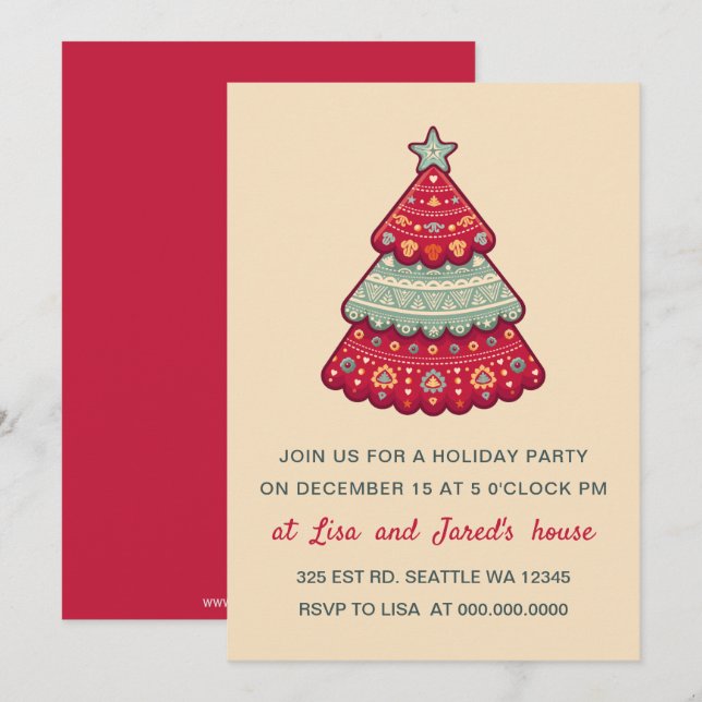Cute Pattern Christmas Tree Holiday Party Invitation (Front/Back)