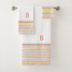 Cute Pattern Colourful Stripes Blue Orange Monogra Bath Towel Set