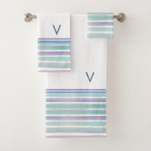 Cute Pattern Colourful Stripes Pink Blue Monogram