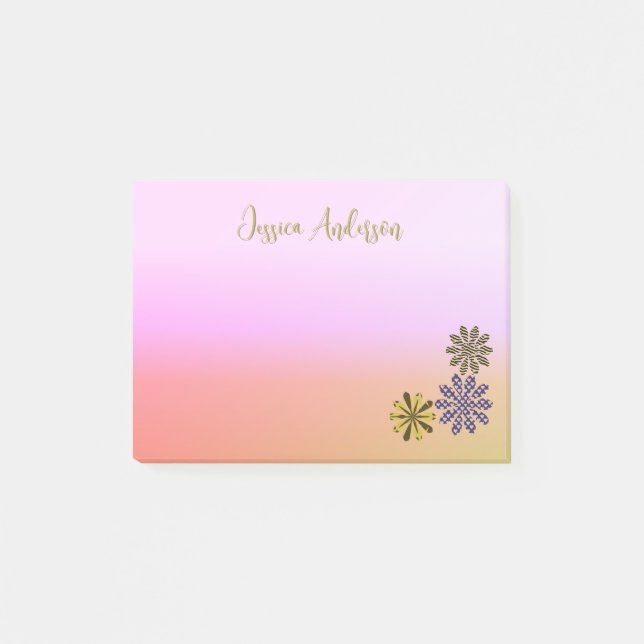 Cute Pattern Flowers Pink Background Floral Post-it Notes (Front)