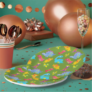Cute Pattern For Kids Green Baby Dinosaur Birthday Paper Plate