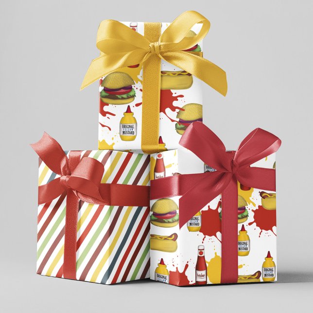 Cute Pattern Hamburger and Hotdogs  Wrapping Paper Sheet (Cute Whimsical Hamburger and hotdog pattern wrapping paper. )