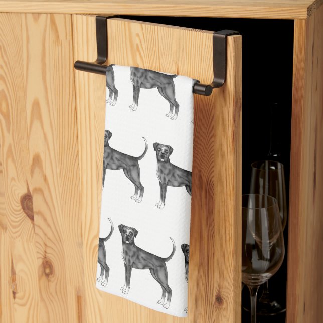Cute Pattern Of A Boxer Dog In Black And White Kitchen Towel (Thirds Fold)