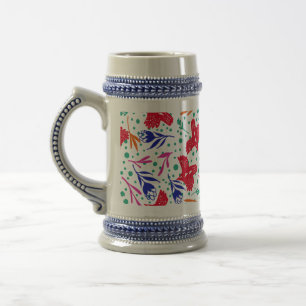 Cute pattern of birds and flowers beer stein