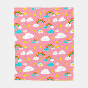Cute Pattern of Clouds with Rainbows Fleece Blanket
