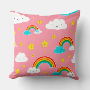Cute Pattern of Clouds with Rainbows Throw Pillow