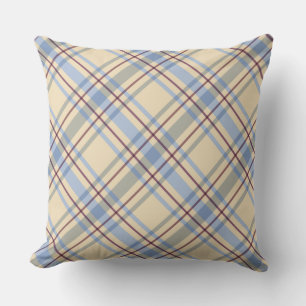Cute pattern of tartan plaid blue and beige modern throw pillow
