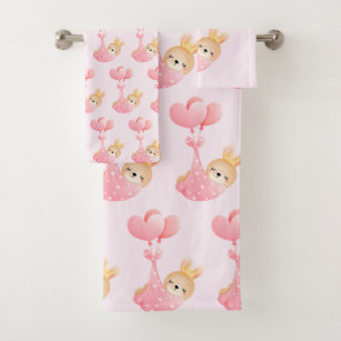 Cute Pattern with Baby Bunny in a Heart Blanket Bath Towel Set